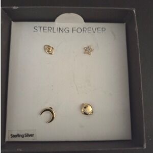 Sterling Forever‎ Gold Over Sterling Silver Celestial Stud Earring Set 4pc NEW